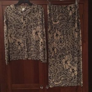 Cream and Black Floral Skirt Set